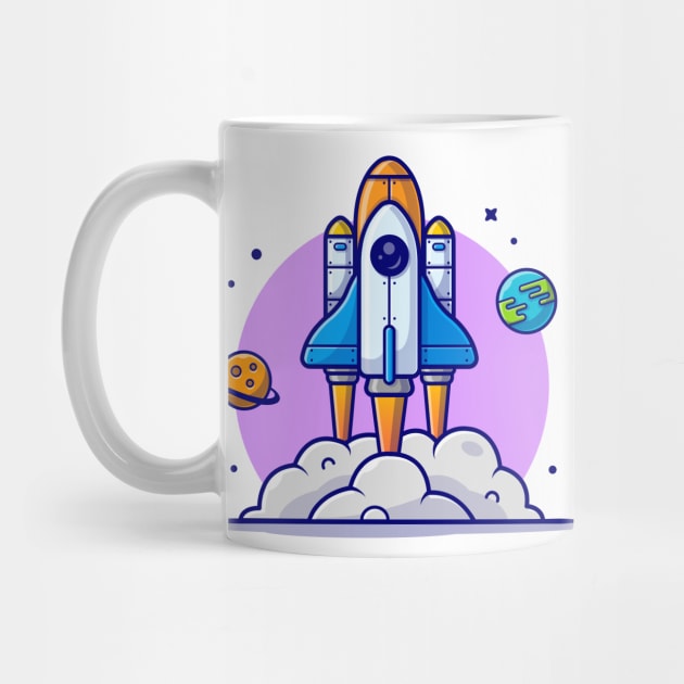 Space Shuttle Taking Off with Planet and Earth Space Cartoon Vector Icon Illustration by Catalyst Labs